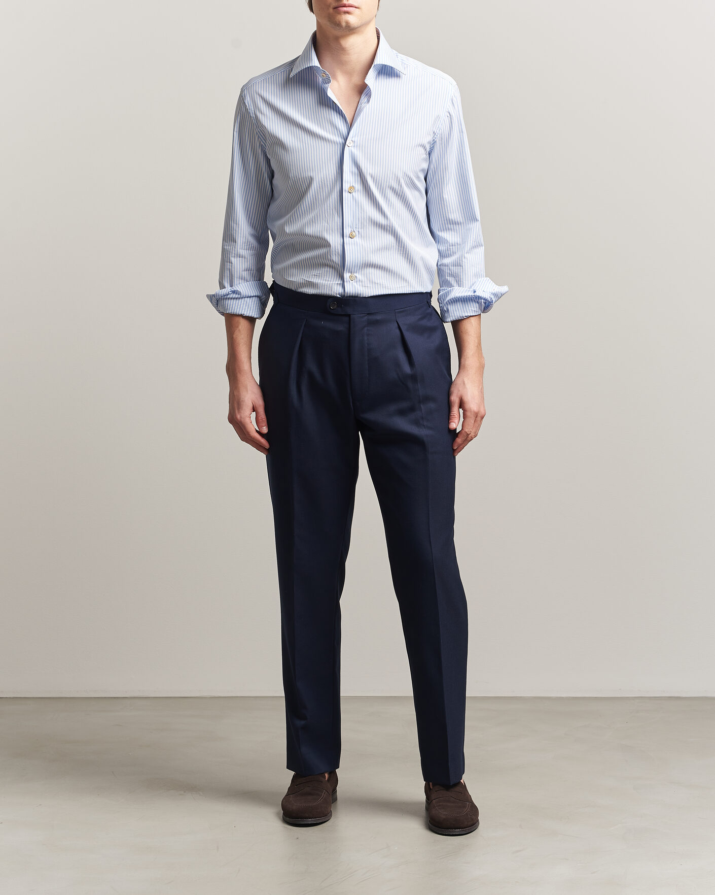 Herre | Skjorter | Kiton | Slim Fit Dress Shirt Light Blue Stripe