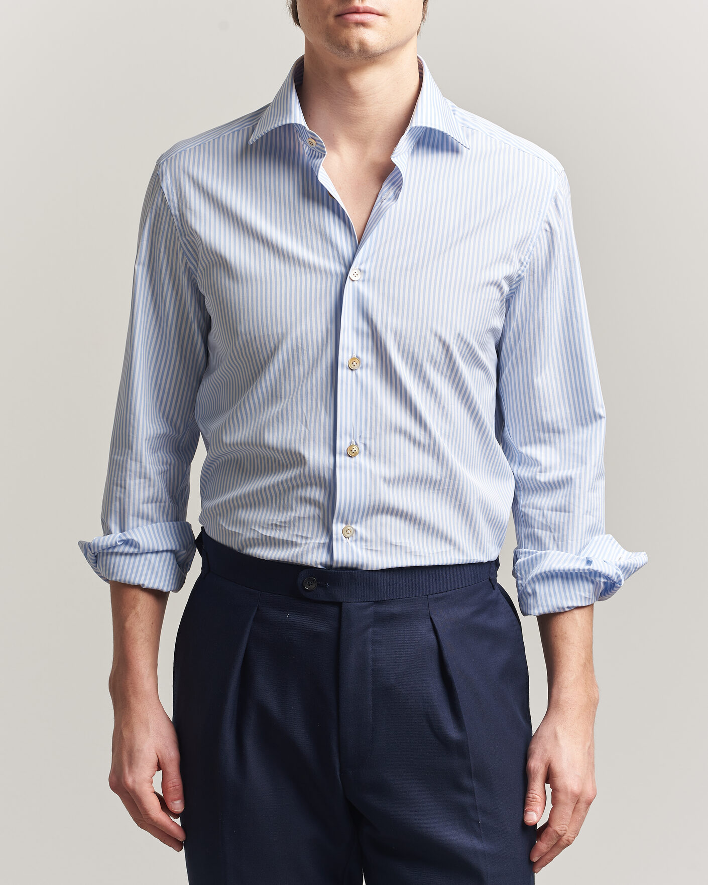 Herre | Skjorter | Kiton | Slim Fit Dress Shirt Light Blue Stripe