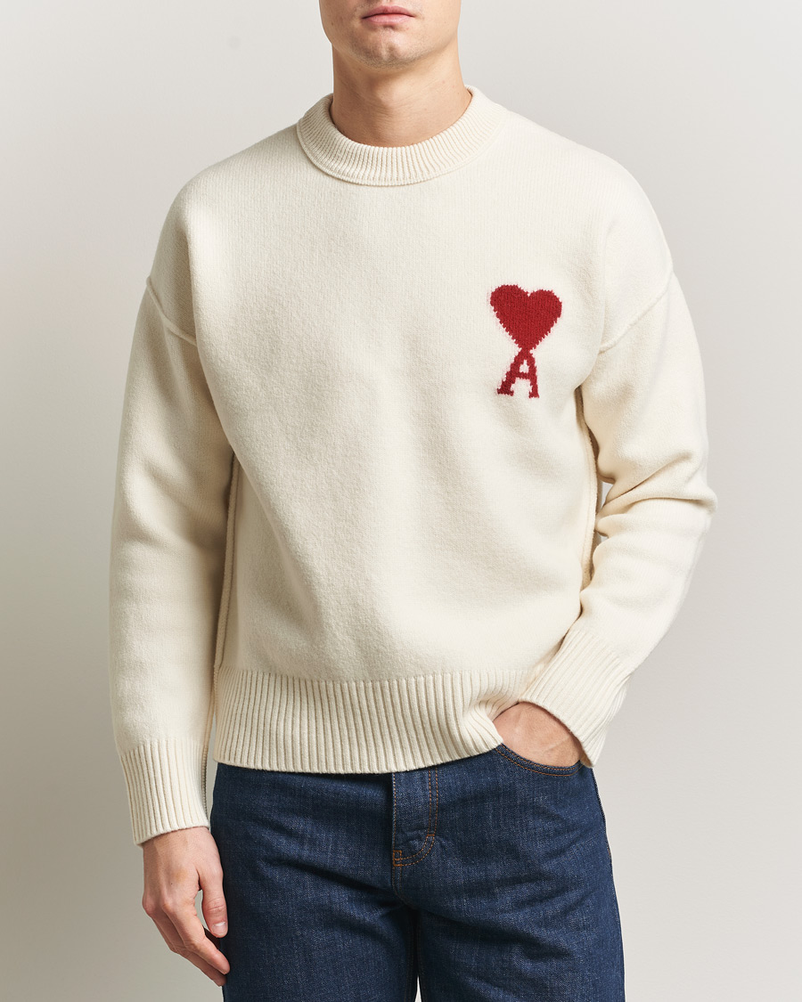Herre | Trøjer | AMI | Big Heart Wool Sweater Ecru