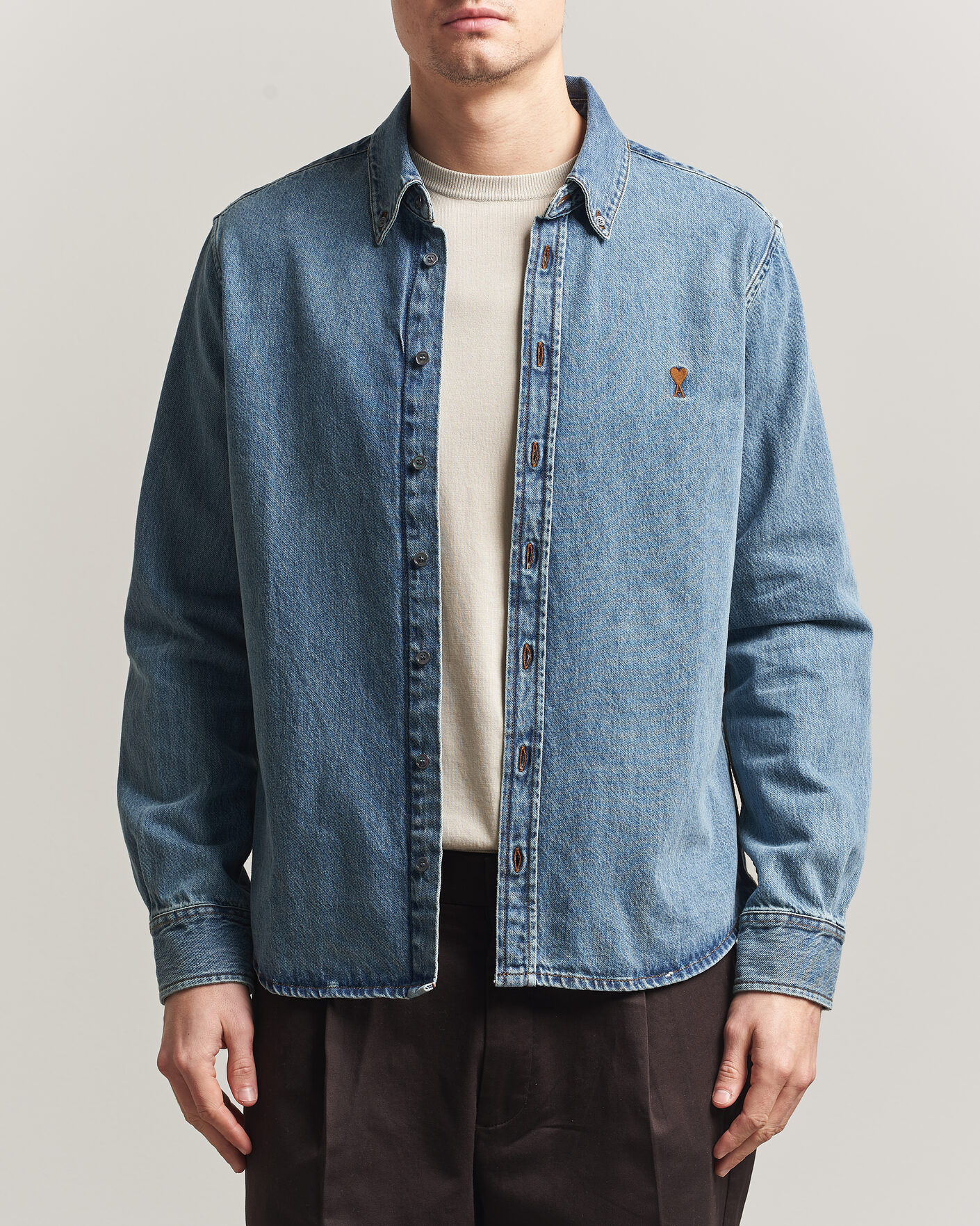 Herre | Skjorter | AMI | Denim Overshirt Used Blue