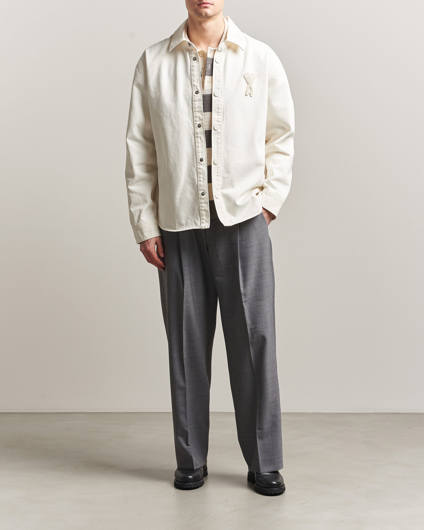 Herre | Skjorter | AMI | Cotton Twill Overshirt Creme