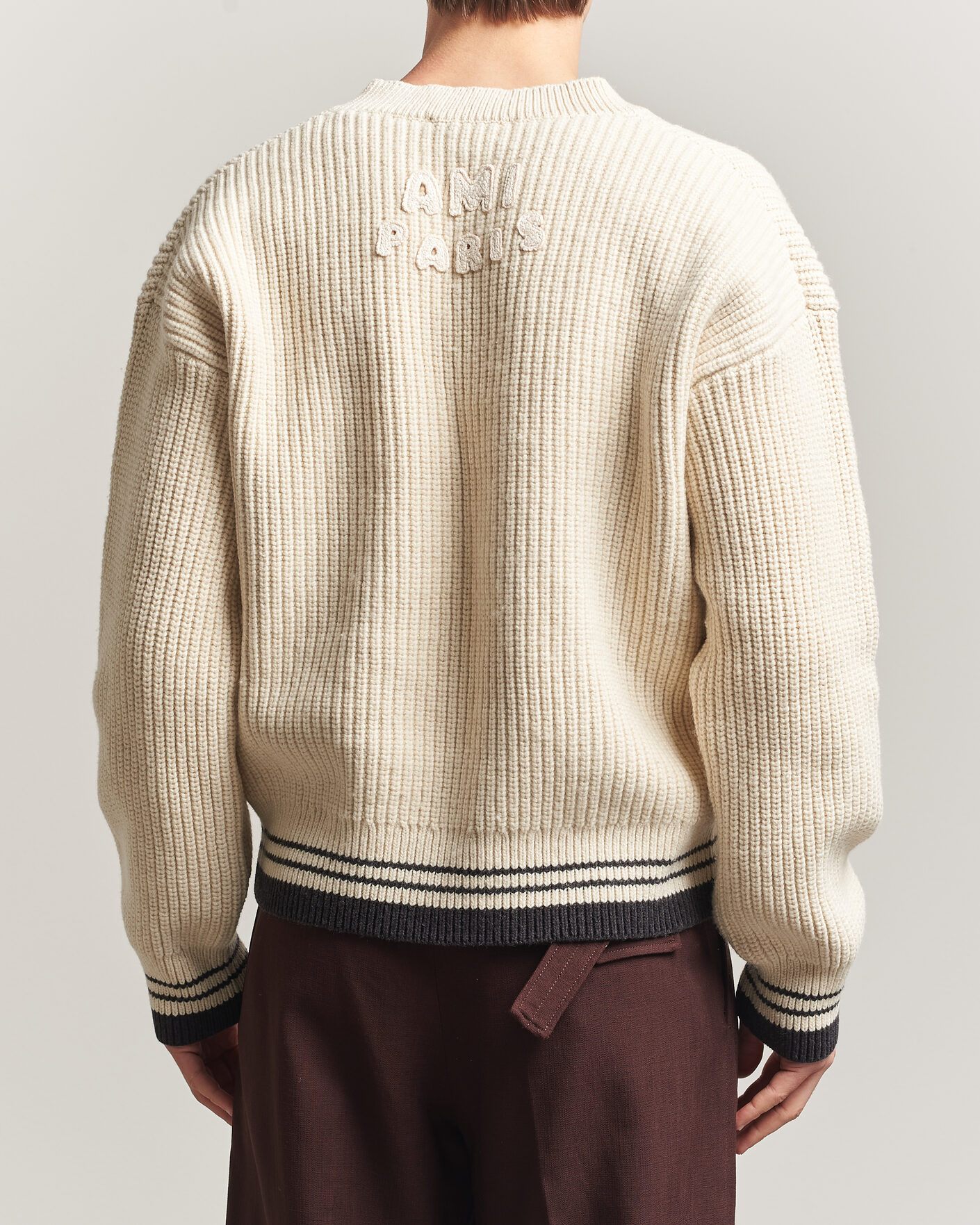 Herre | Trøjer | AMI | Wool/Cotton Ribbed V-Neck Creme
