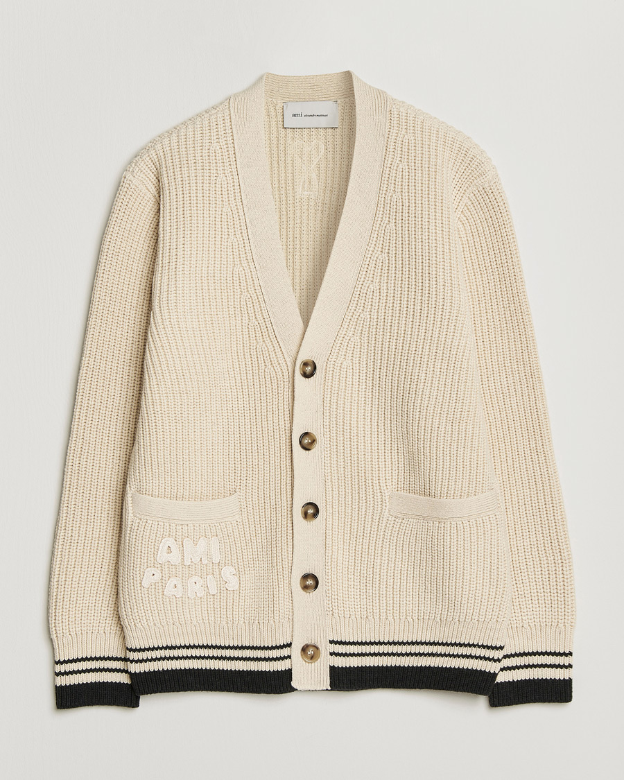 Herre | Trøjer | AMI | Wool/Cotton Ribbed Cardigan Creme