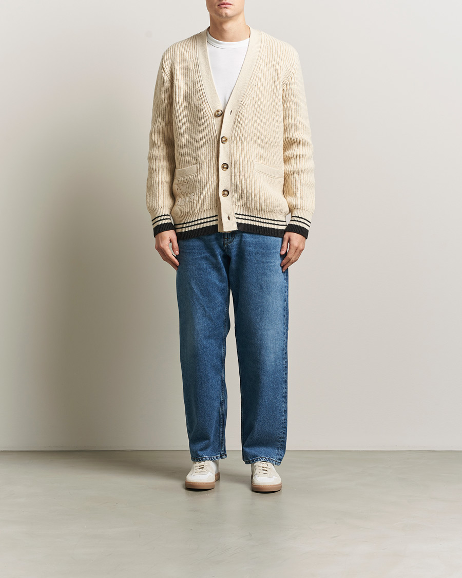 Herre | Trøjer | AMI | Wool/Cotton Ribbed Cardigan Creme