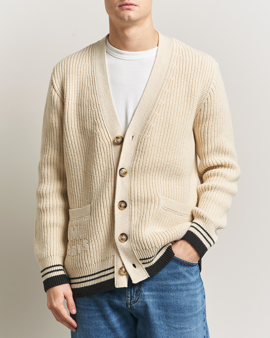 Herre | Trøjer | AMI | Wool/Cotton Ribbed Cardigan Creme