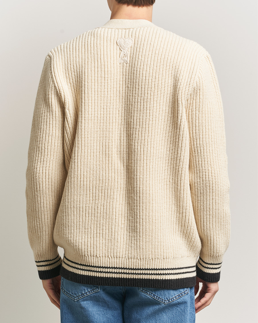 Herre | Trøjer | AMI | Wool/Cotton Ribbed Cardigan Creme