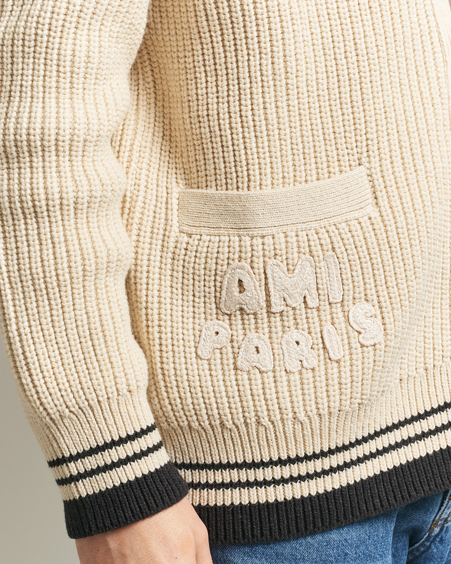 Herre | Trøjer | AMI | Wool/Cotton Ribbed Cardigan Creme