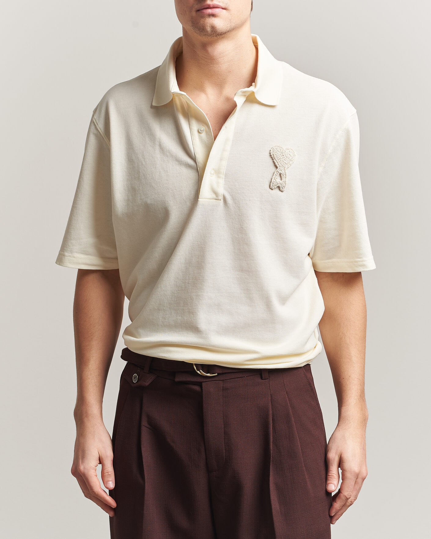 Herre | Polotrøjer | AMI | Knitted Heart Logo Polo Creme