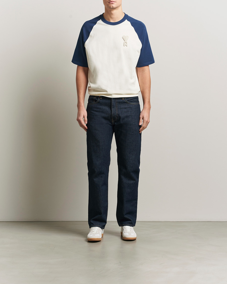 Herre | T-Shirts | AMI | Knitted Heart Logo T-Shirt Creme/Navy