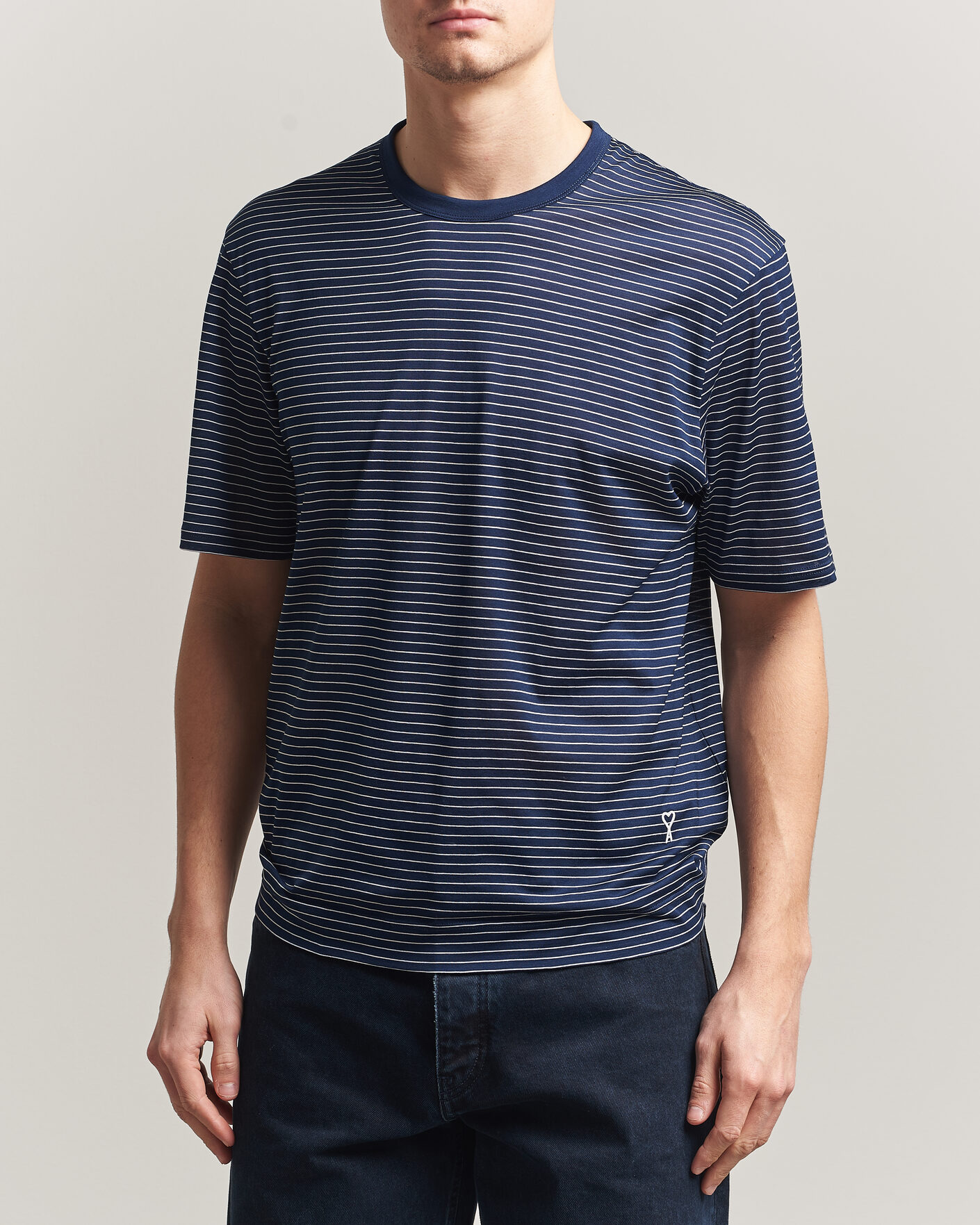 Herre | T-Shirts | AMI | Striped T-Shirt Navy/White