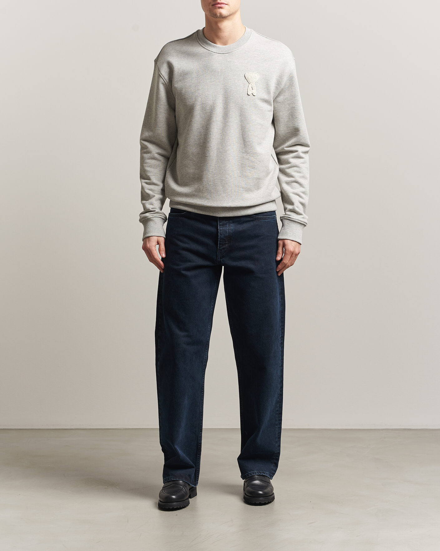 Herre | Trøjer | AMI | Knitted Heart Logo Sweatshirt Grey Melange