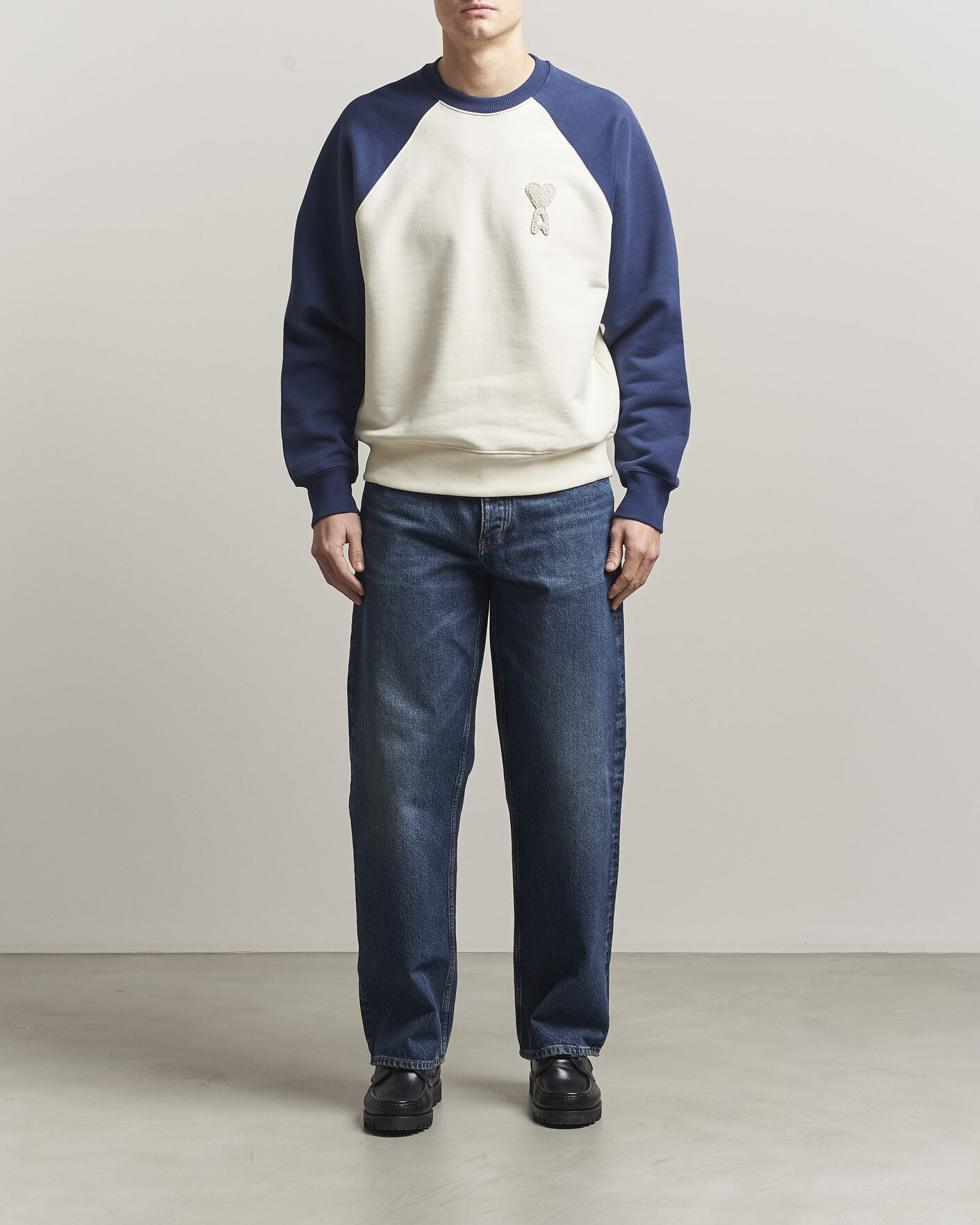 Herre | Trøjer | AMI | Knitted Heart Logo Sweatshirt Creme/Navy