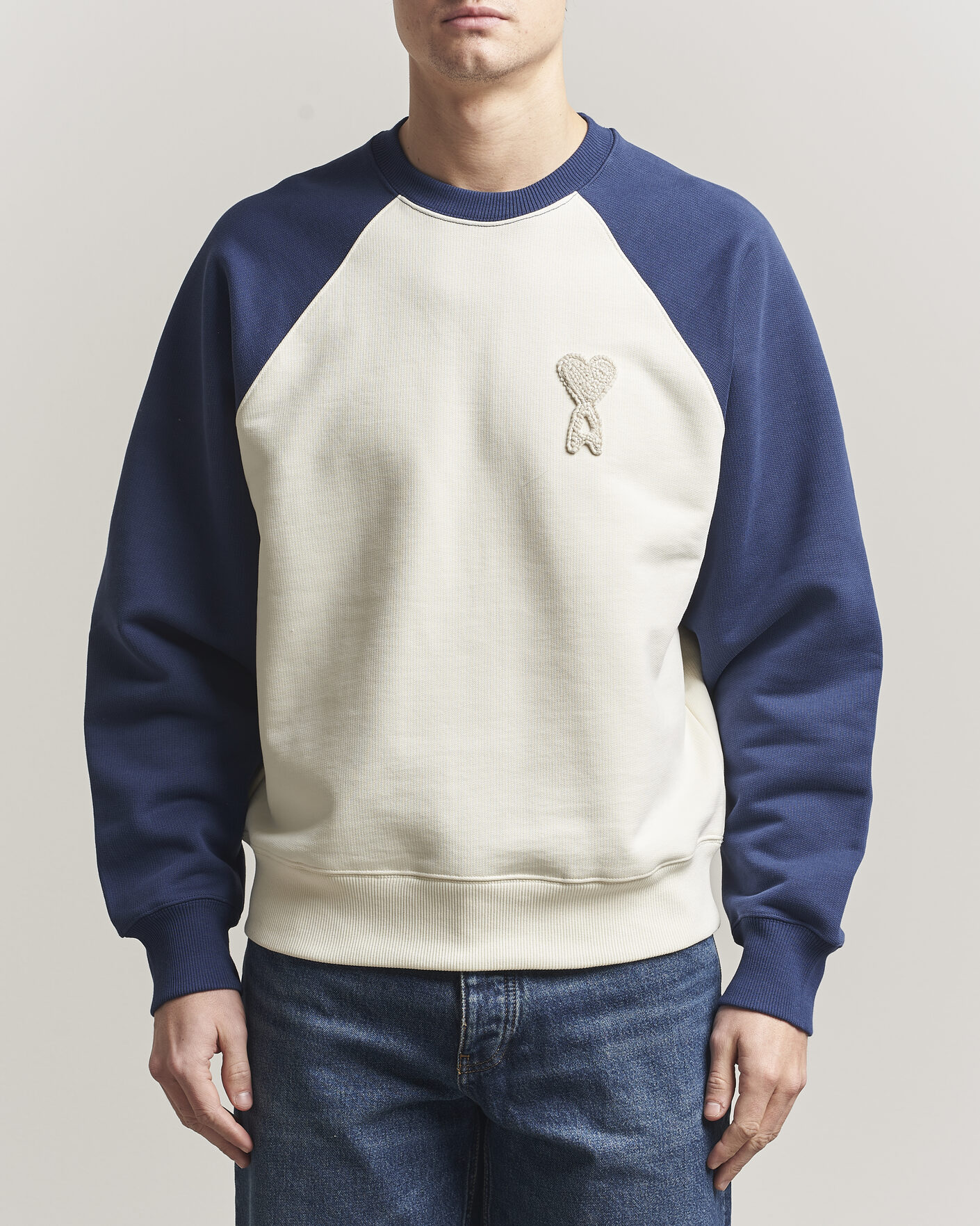 Herre | Trøjer | AMI | Knitted Heart Logo Sweatshirt Creme/Navy