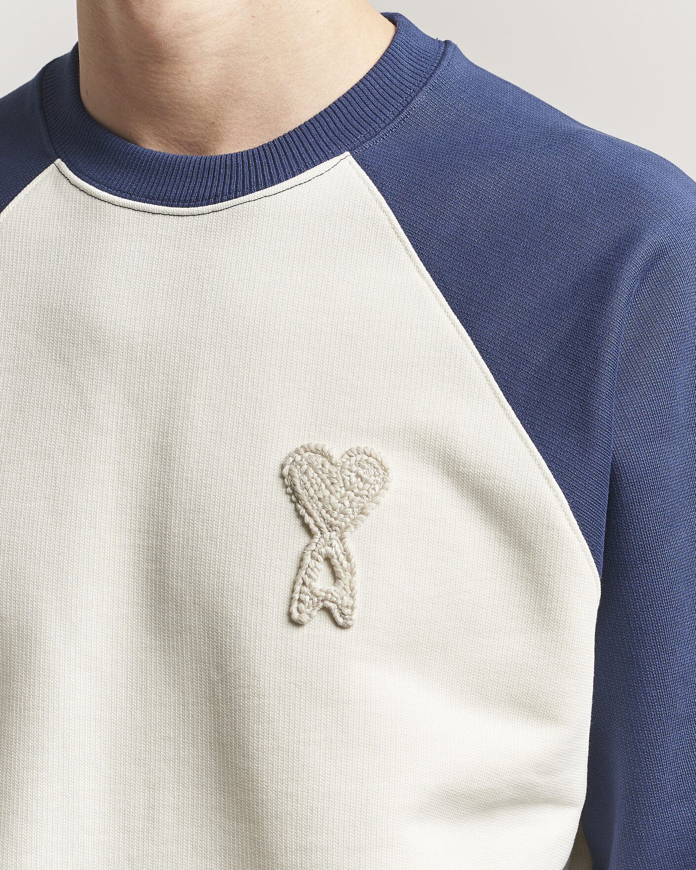 Herre | Trøjer | AMI | Knitted Heart Logo Sweatshirt Creme/Navy