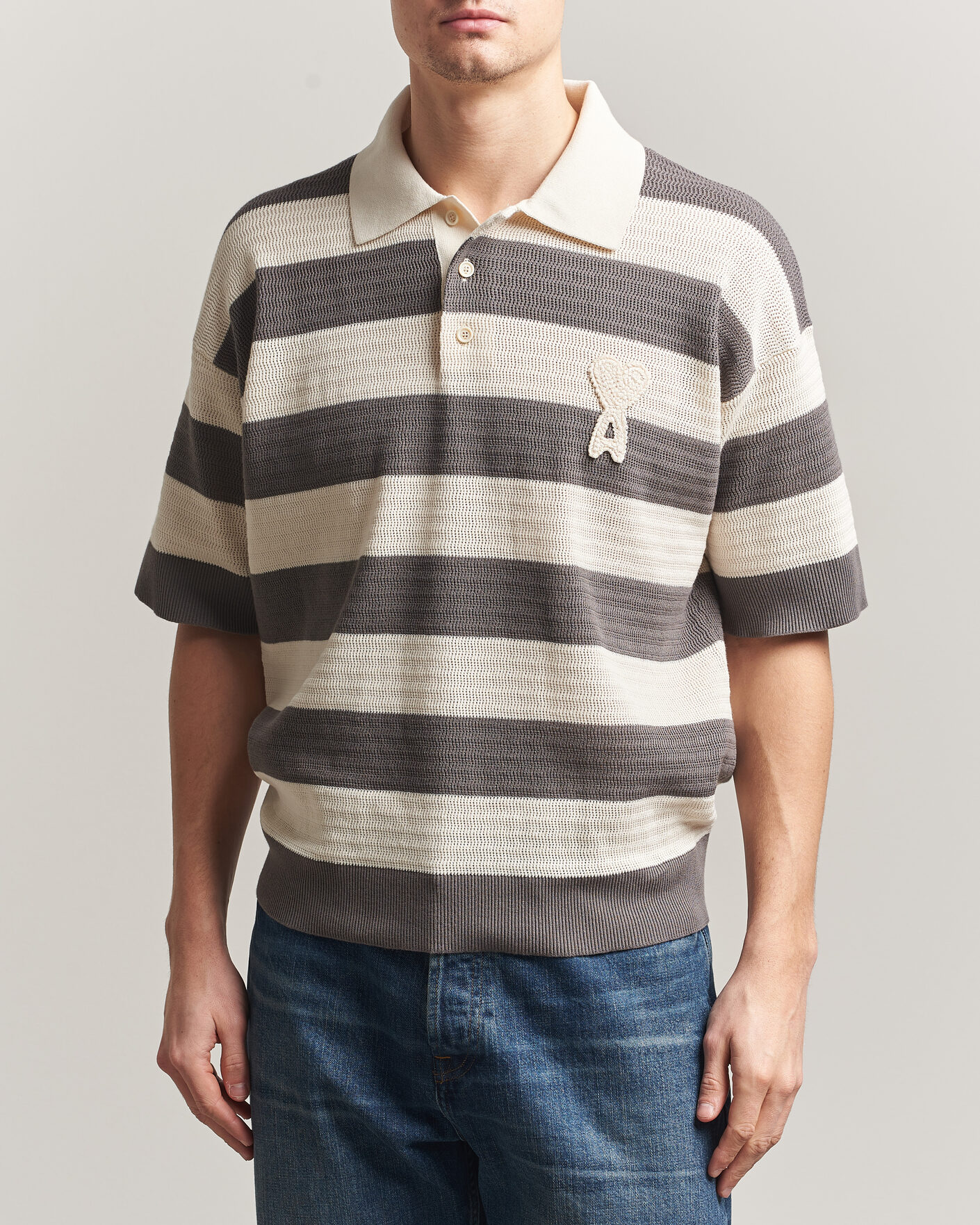 Herre | Polotrøjer | AMI | Striped Polo White/Grey