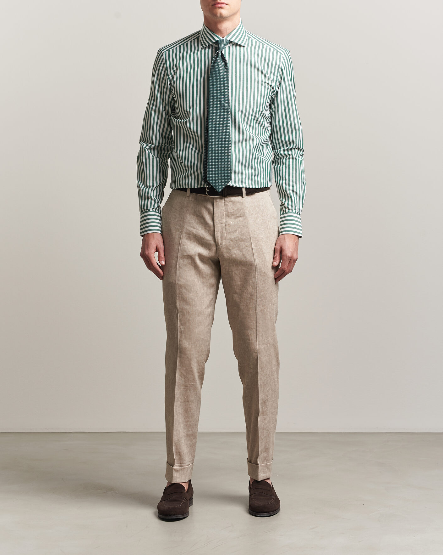 Herre | Skjorter | 100Hands | Cotton/Linen Bengal Stripe Shirt Green