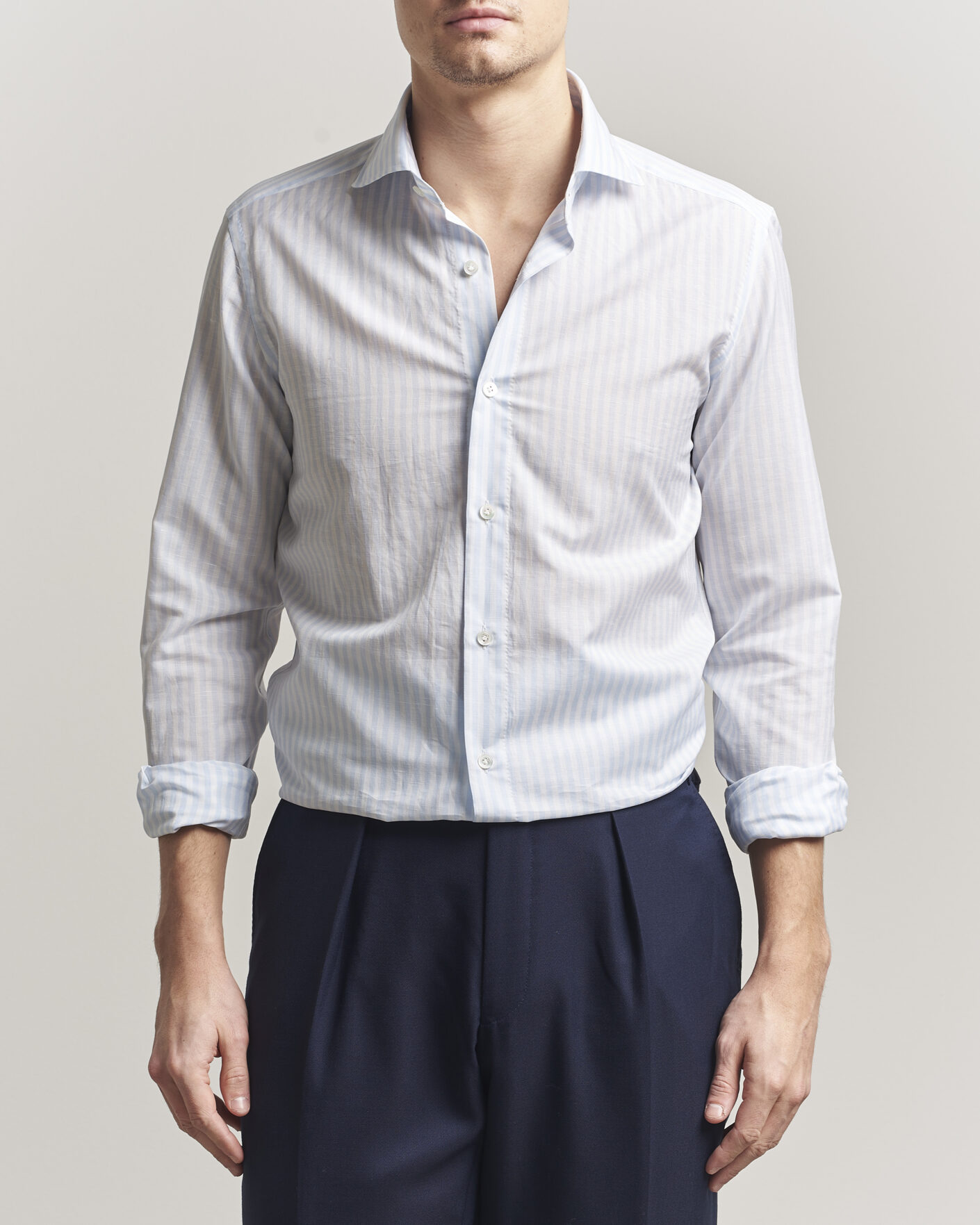 Herre | Skjorter | 100Hands | Cotton/Linen Bengal Stripe Shirt Light Blue