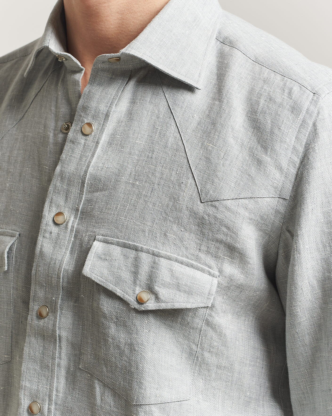 Herre | Skjorter | 100Hands | Two Pocket Western Linen Shirt Mint Green