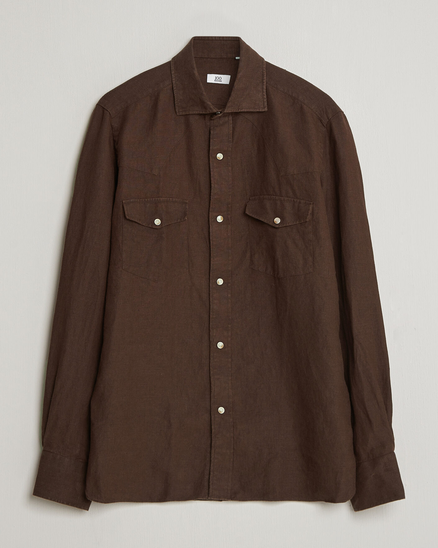 Herre | Skjorter | 100Hands | Two Pocket Western Linen Shirt Chocolate