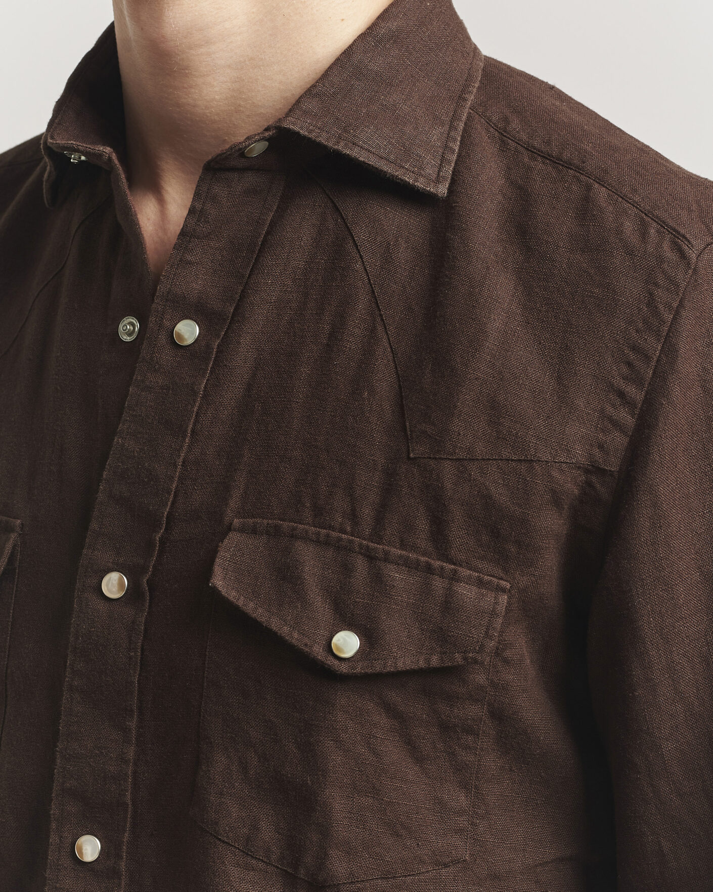 Herre | Skjorter | 100Hands | Two Pocket Western Linen Shirt Chocolate
