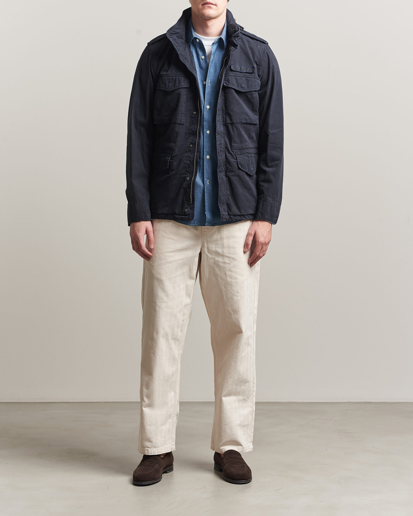 Herre | Jakker | Aspesi | Washed Cotton Field Jacket Navy