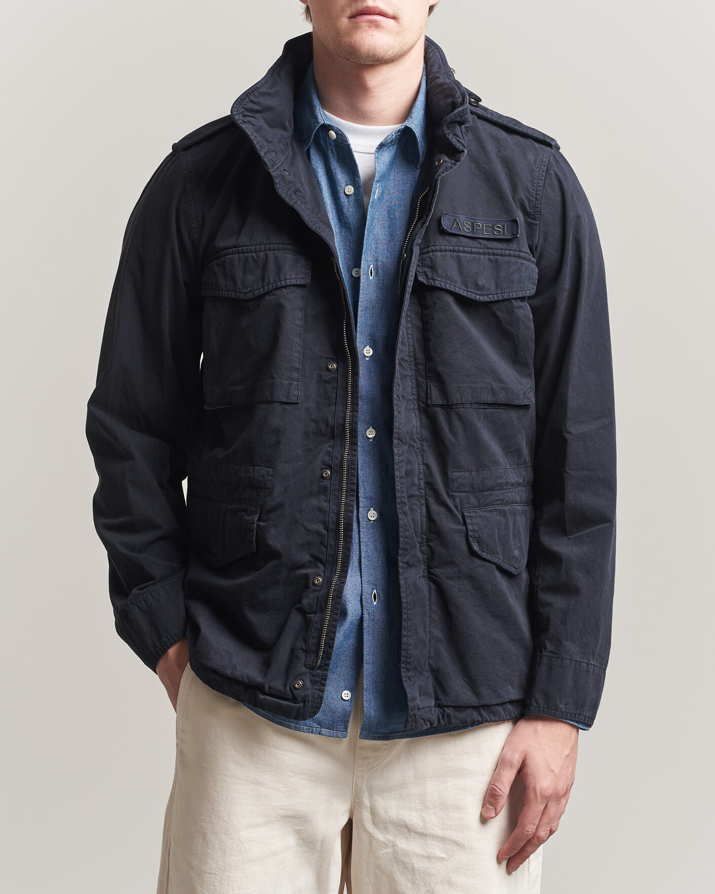Herre | Jakker | Aspesi | Washed Cotton Field Jacket Navy