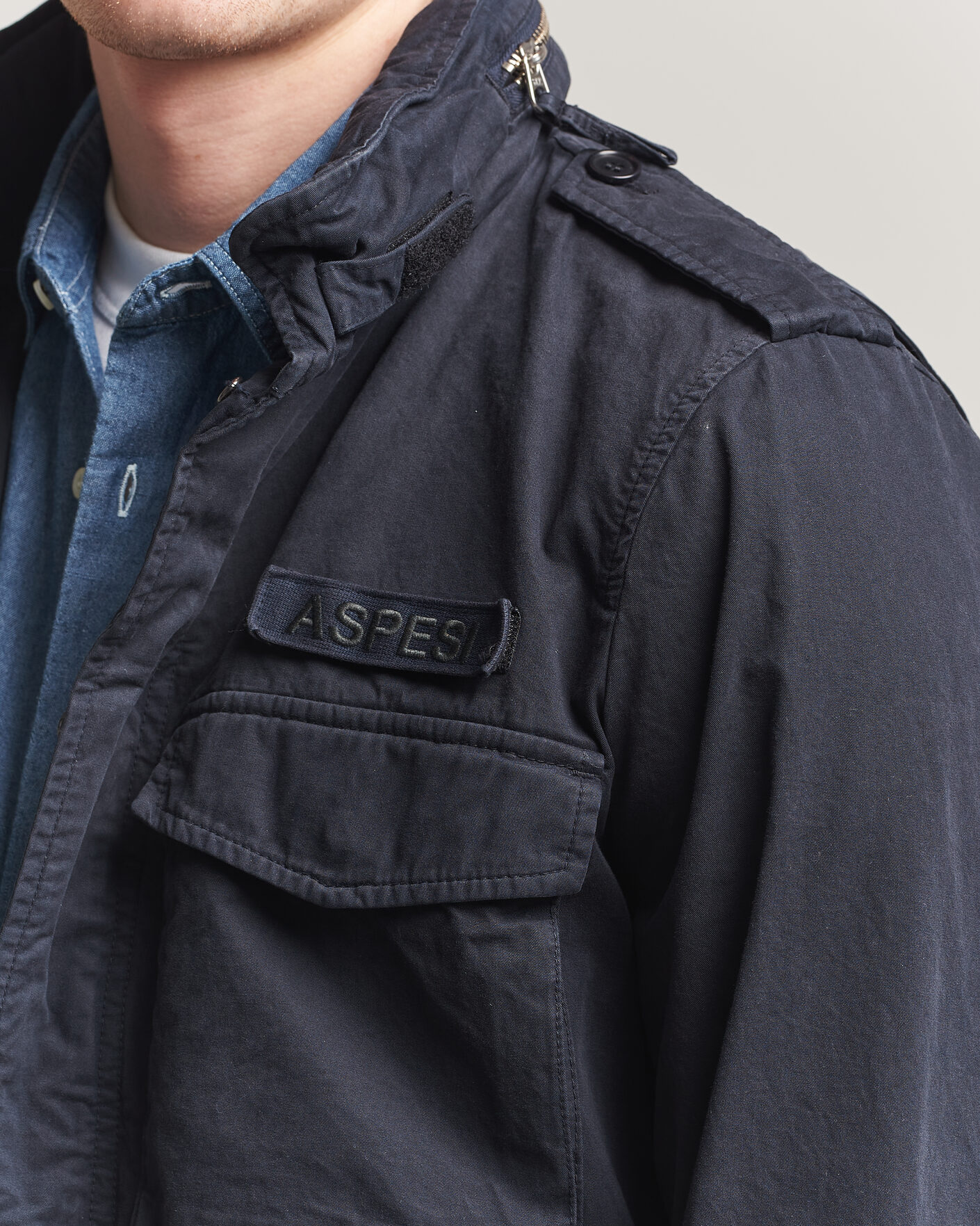 Herre | Jakker | Aspesi | Washed Cotton Field Jacket Navy
