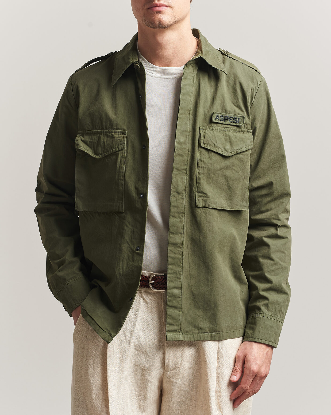 Herre | Jakker | Aspesi | Cotton Field Shirt Olive