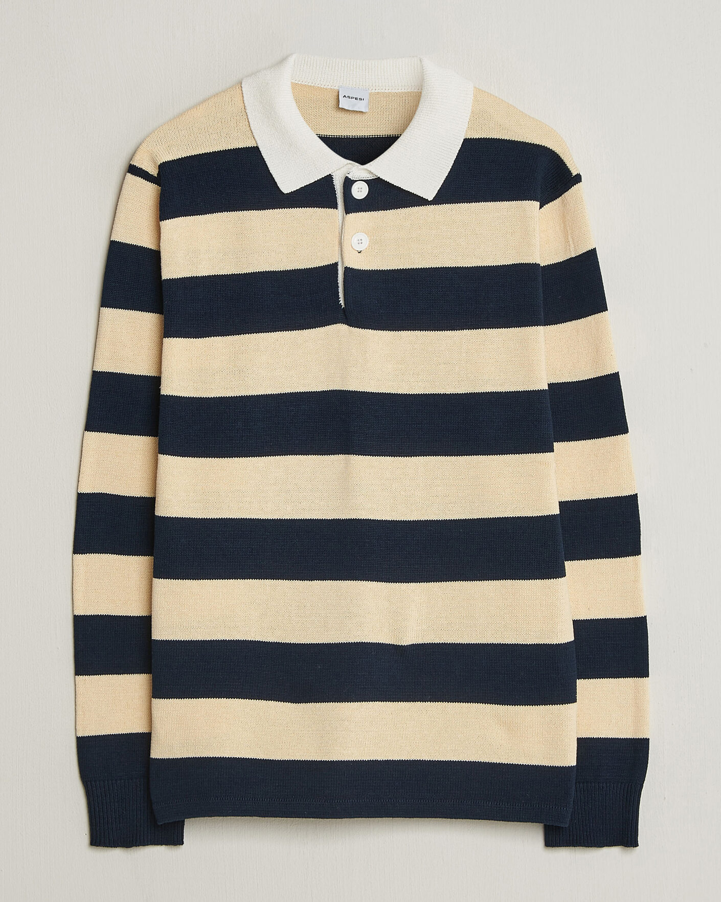 Herre | Trøjer | Aspesi | Long Sleeve Knitted Polo Navy/Ecru