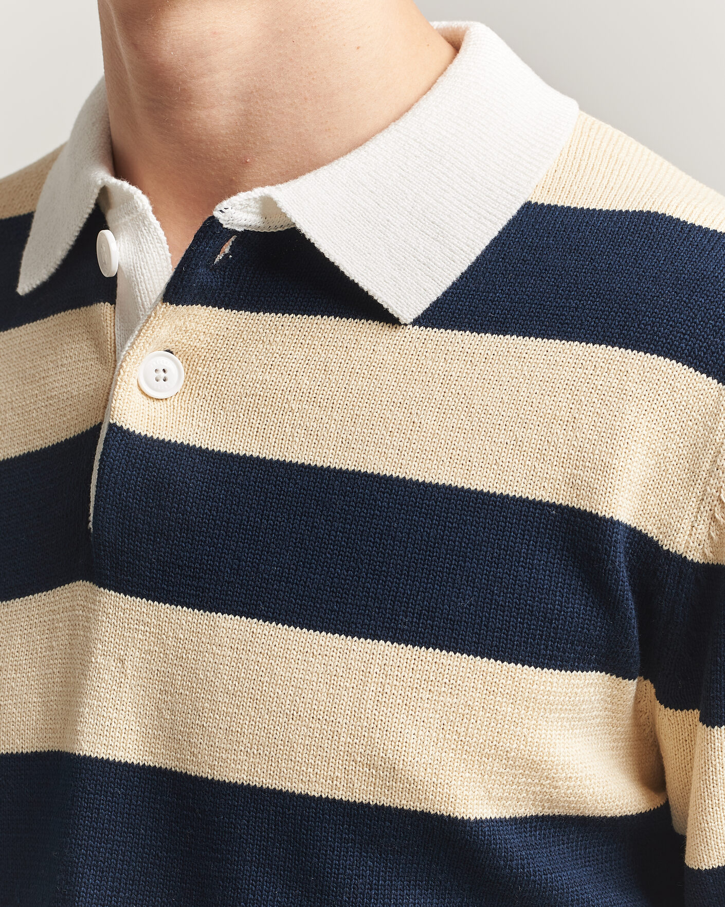 Herre | Trøjer | Aspesi | Long Sleeve Knitted Polo Navy/Ecru