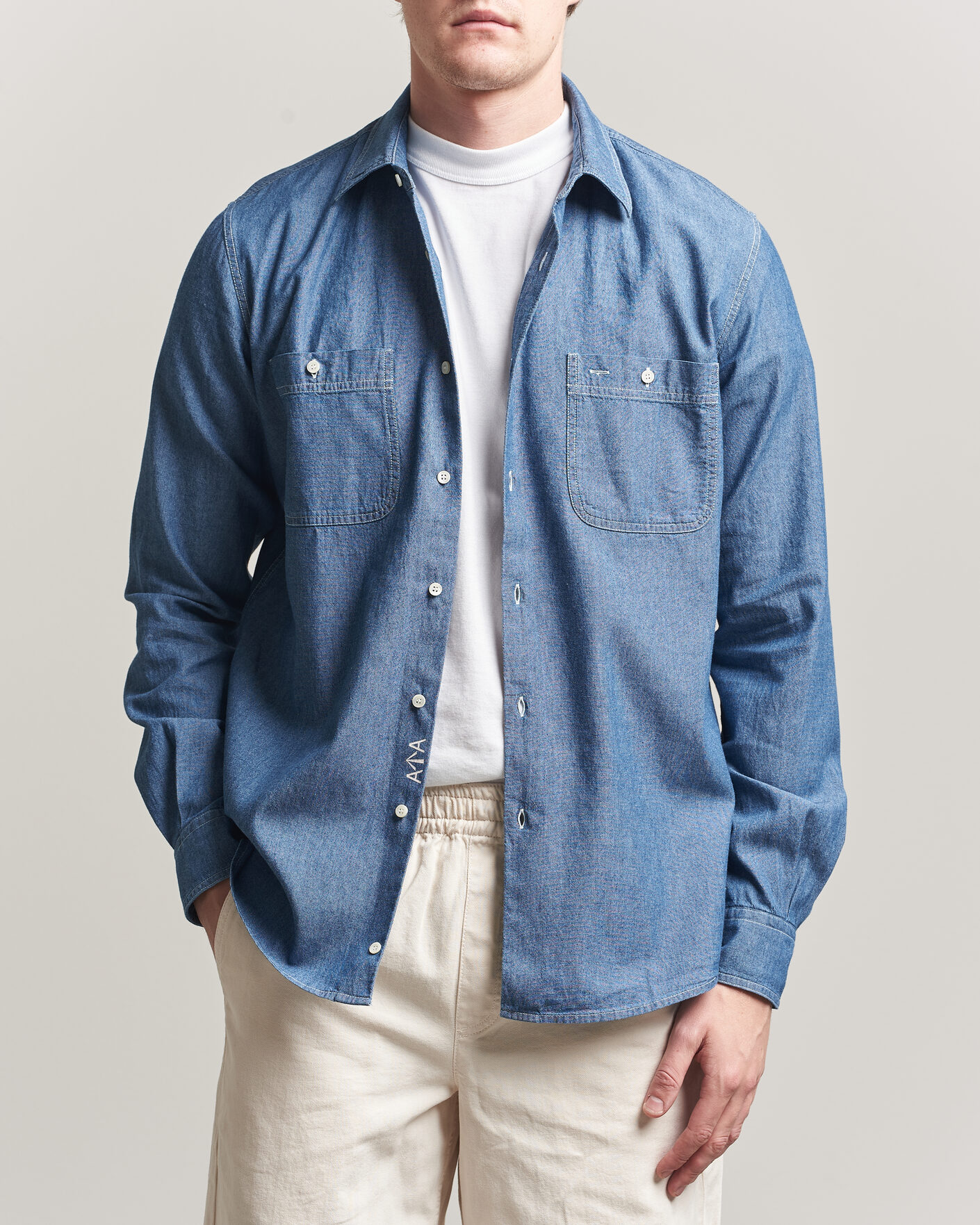 Herre | Skjorter | Aspesi | Chambray Work Shirt Medium Blue