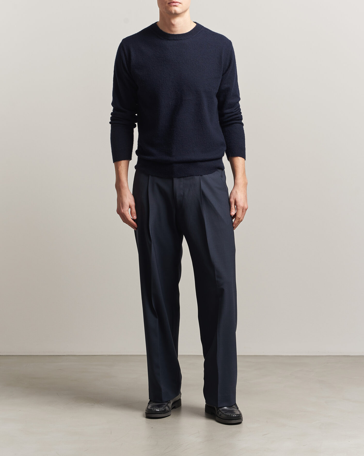 Herre | Trøjer | Auralee | Brushed Cashmere/Cotton Crew Neck Navy