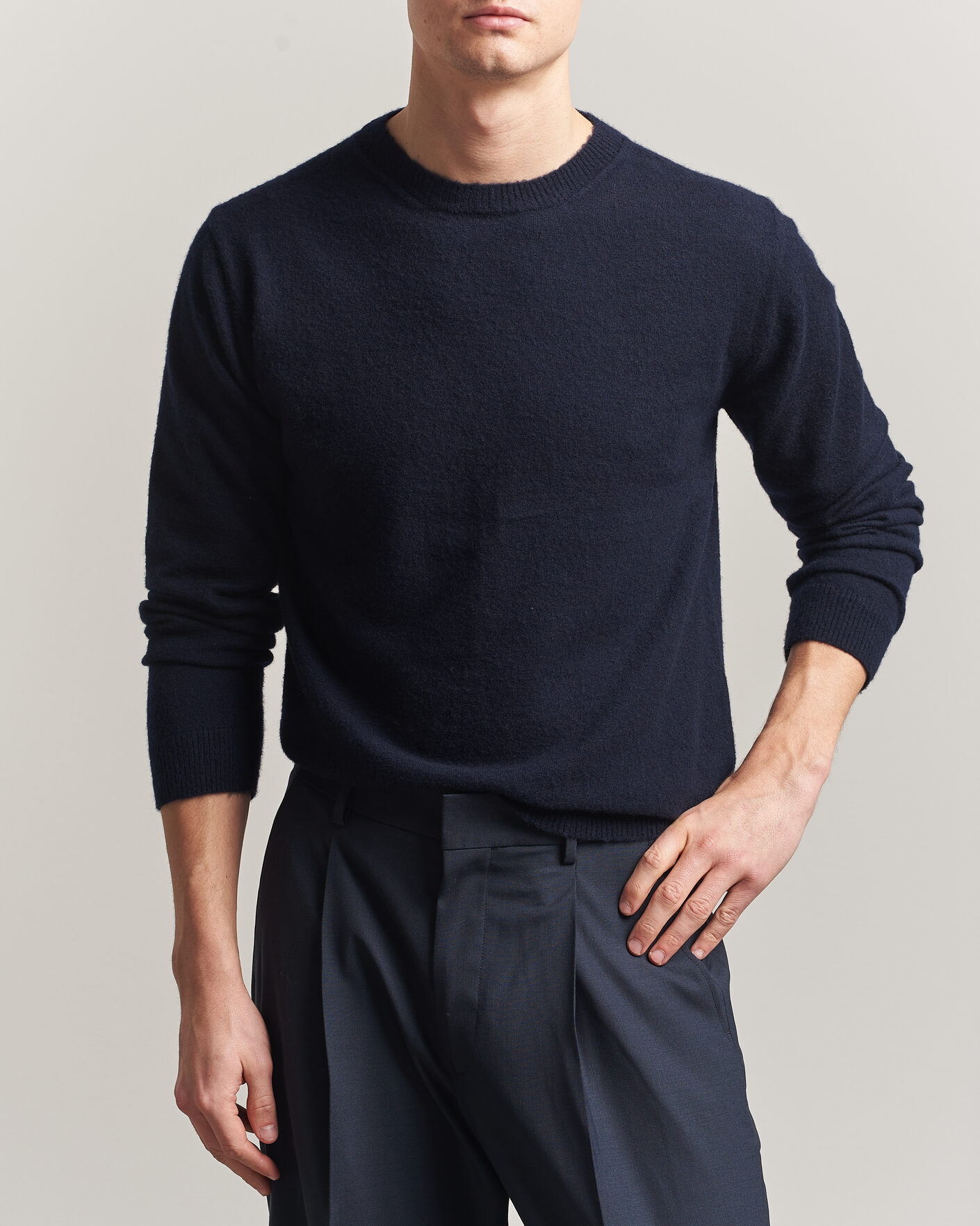 Herre | Trøjer | Auralee | Brushed Cashmere/Cotton Crew Neck Navy