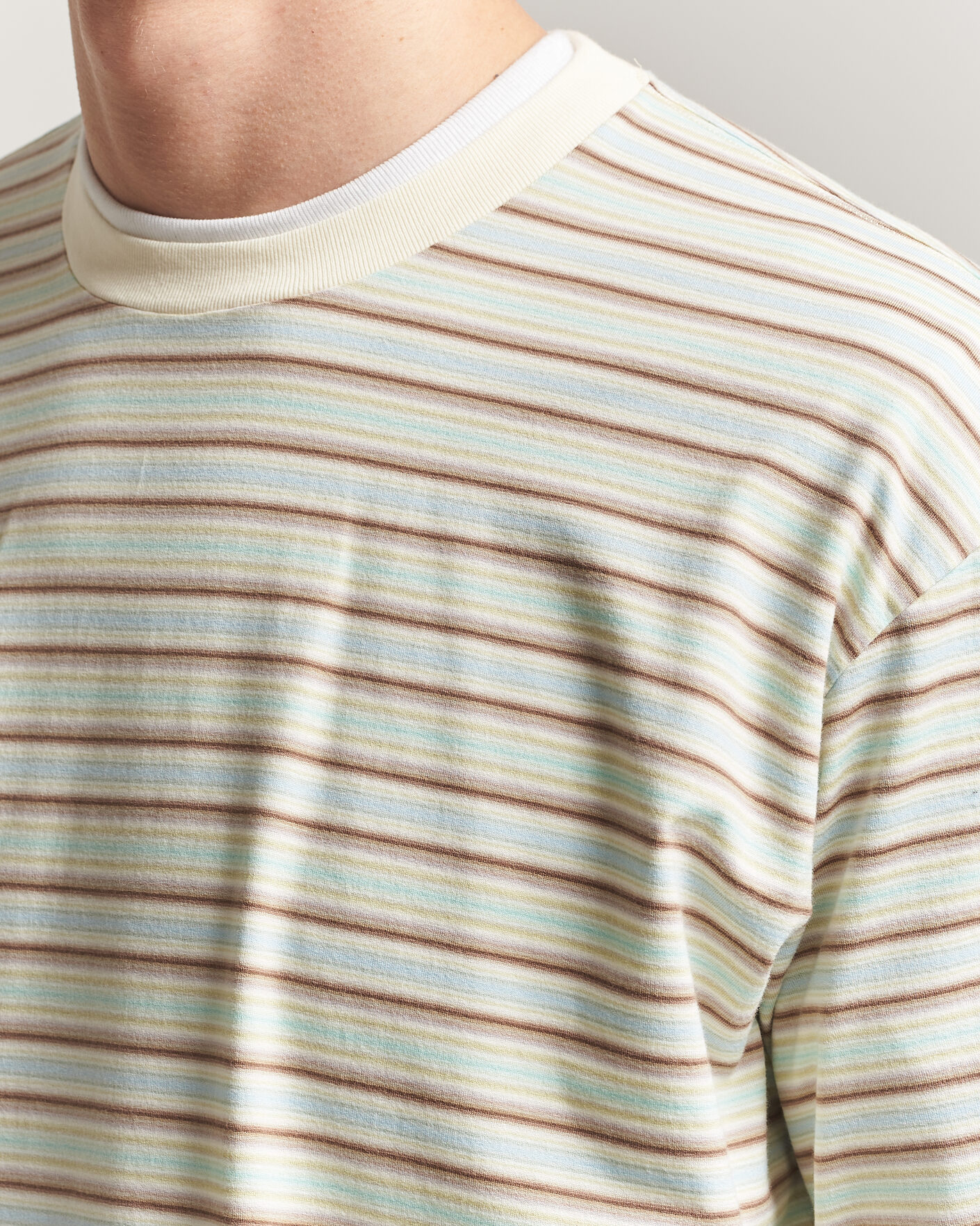 Herre | T-Shirts | Auralee | Long Sleeve Cotton T-Shirt Mint Stripe