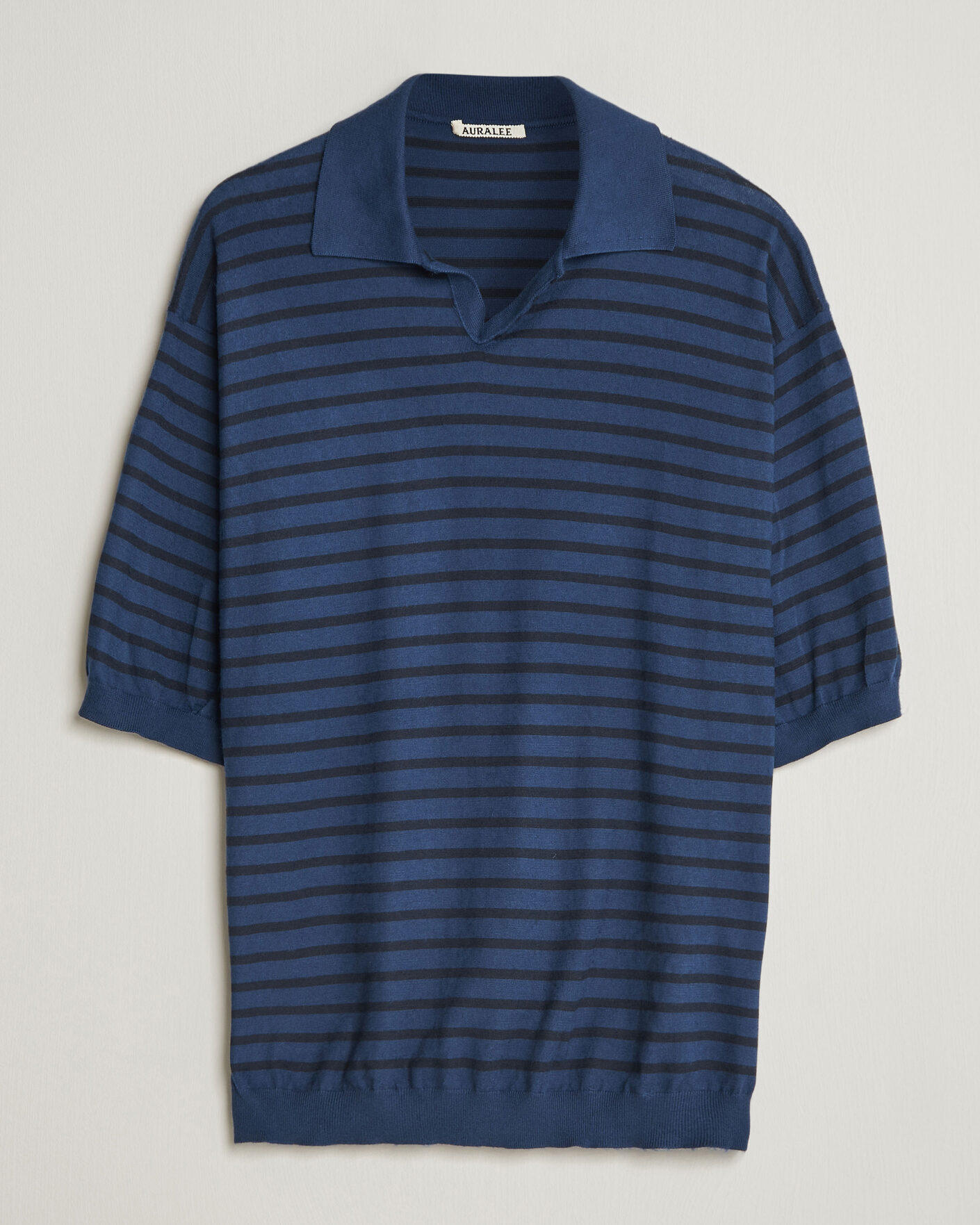 Herre | Polotrøjer | Auralee | Cotton Knit Skipper Polo Navy Stripe