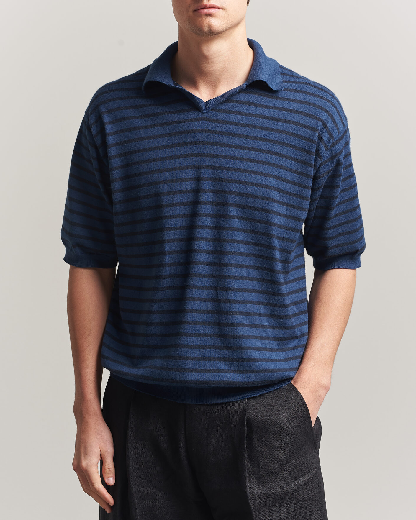 Herre | Polotrøjer | Auralee | Cotton Knit Skipper Polo Navy Stripe
