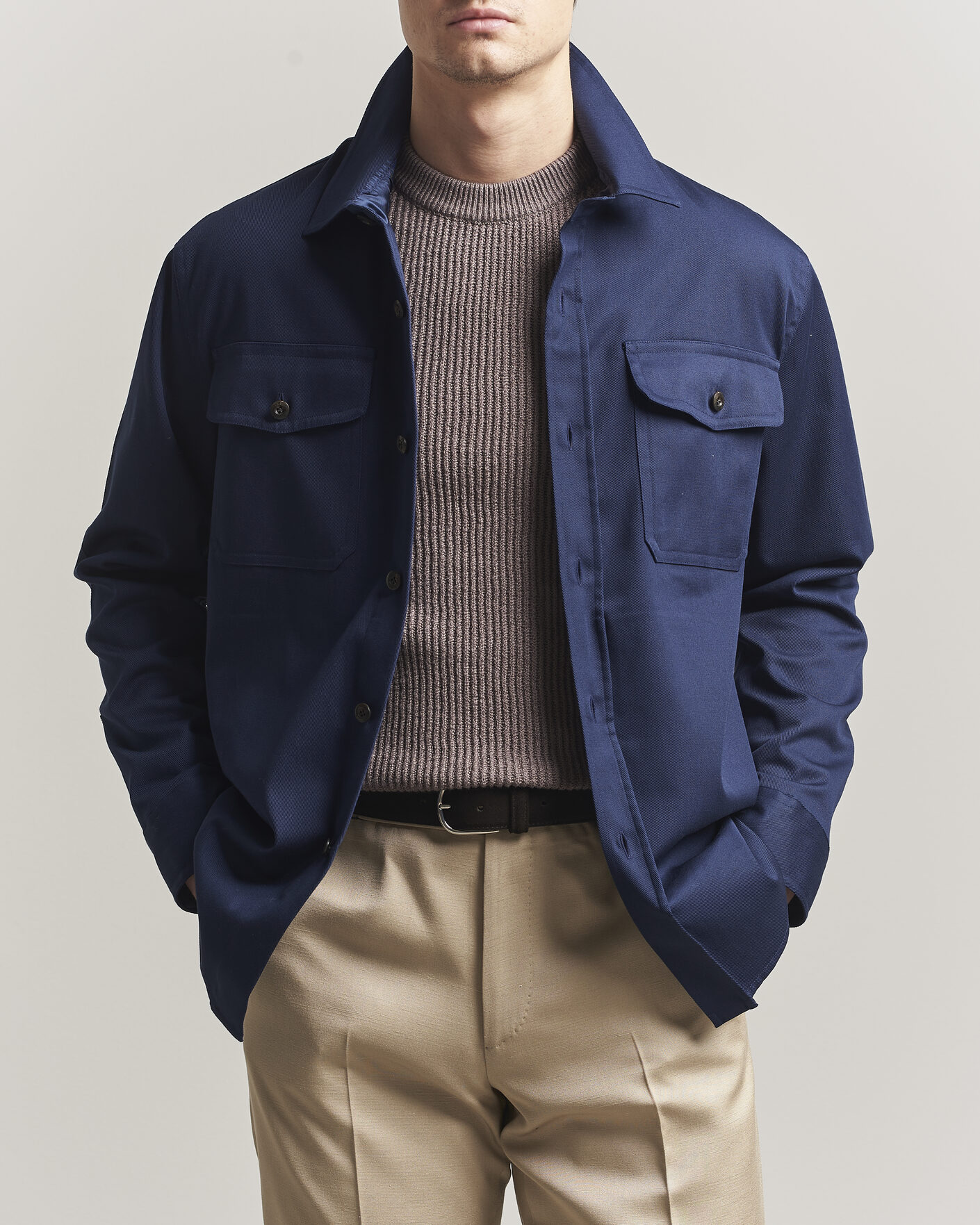 Herre | Skjorter | Caruso | Twill Cotton Overshirt Navy