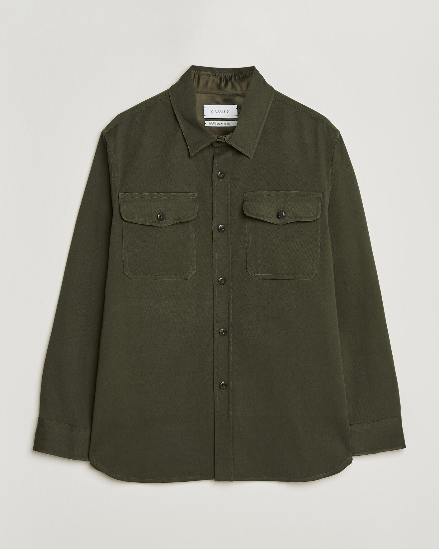 Herre | Skjorter | Caruso | Twill Cotton Overshirt Dark Green