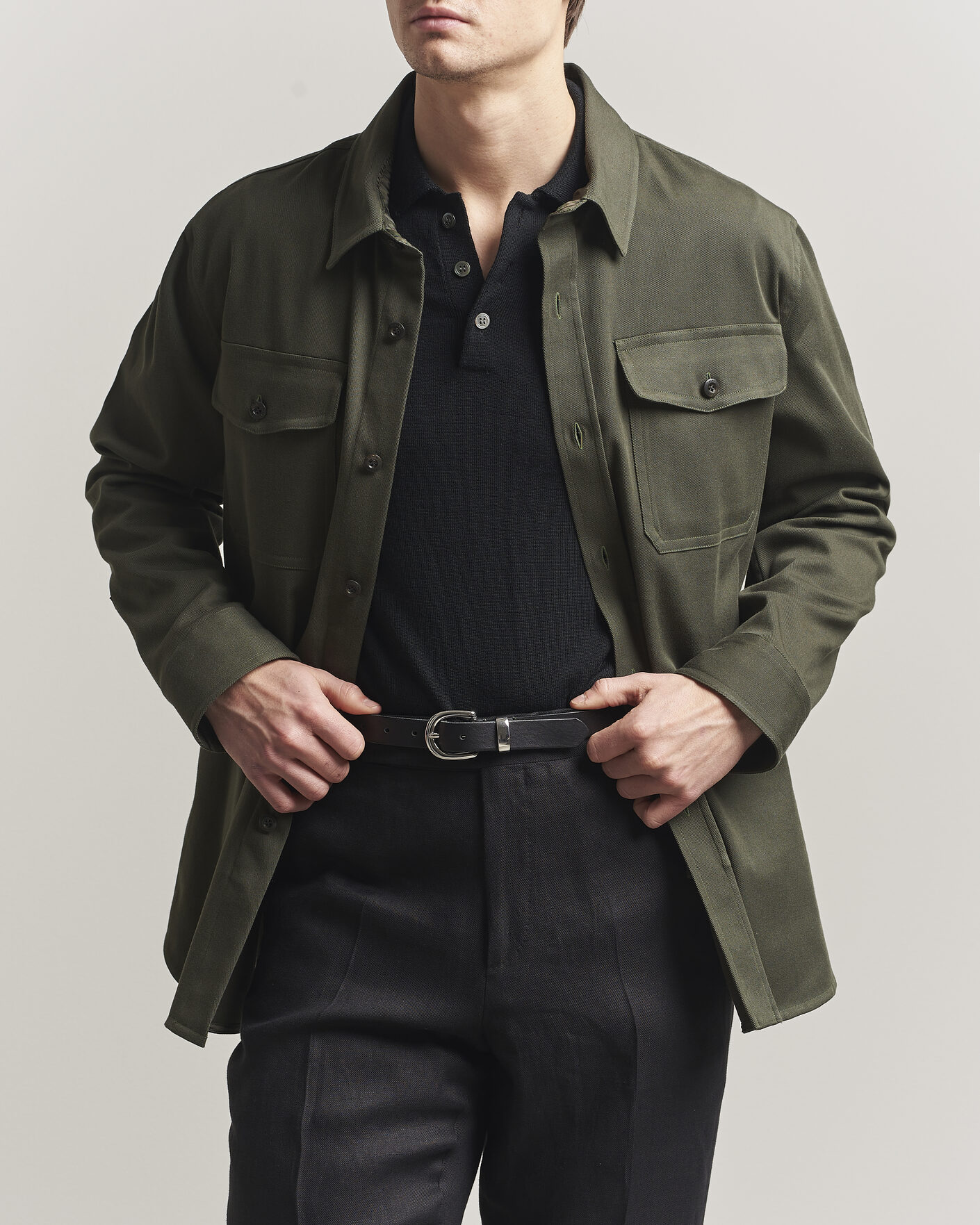 Herre | Skjorter | Caruso | Twill Cotton Overshirt Dark Green