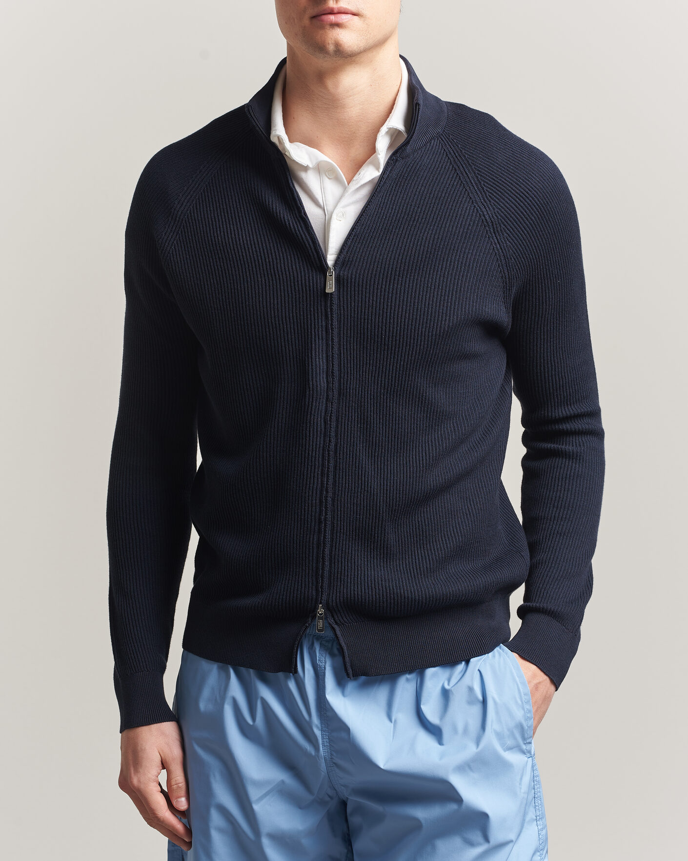 Herre | Trøjer | Fedeli | Giza Cotton Full Zip Sweater Navy