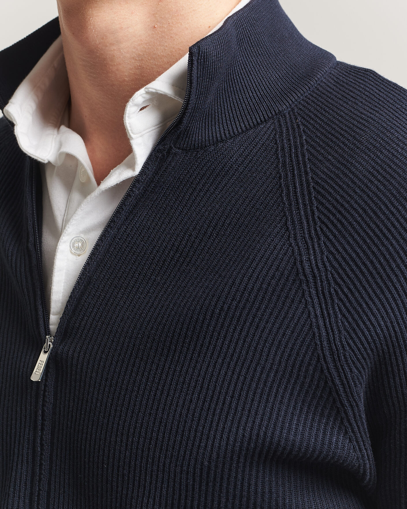 Herre | Trøjer | Fedeli | Giza Cotton Full Zip Sweater Navy