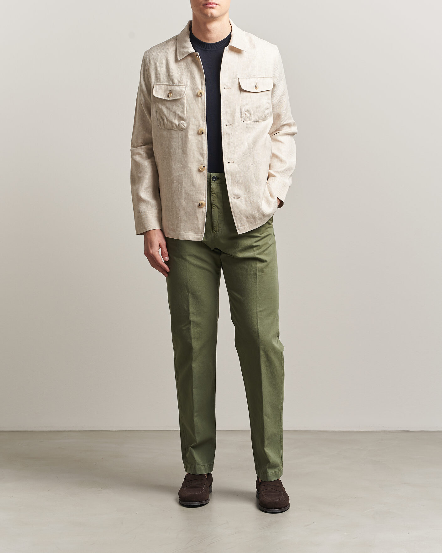 Herre | Bukser | Incotex | Regular Fit Cotton/Linen Slacks Military