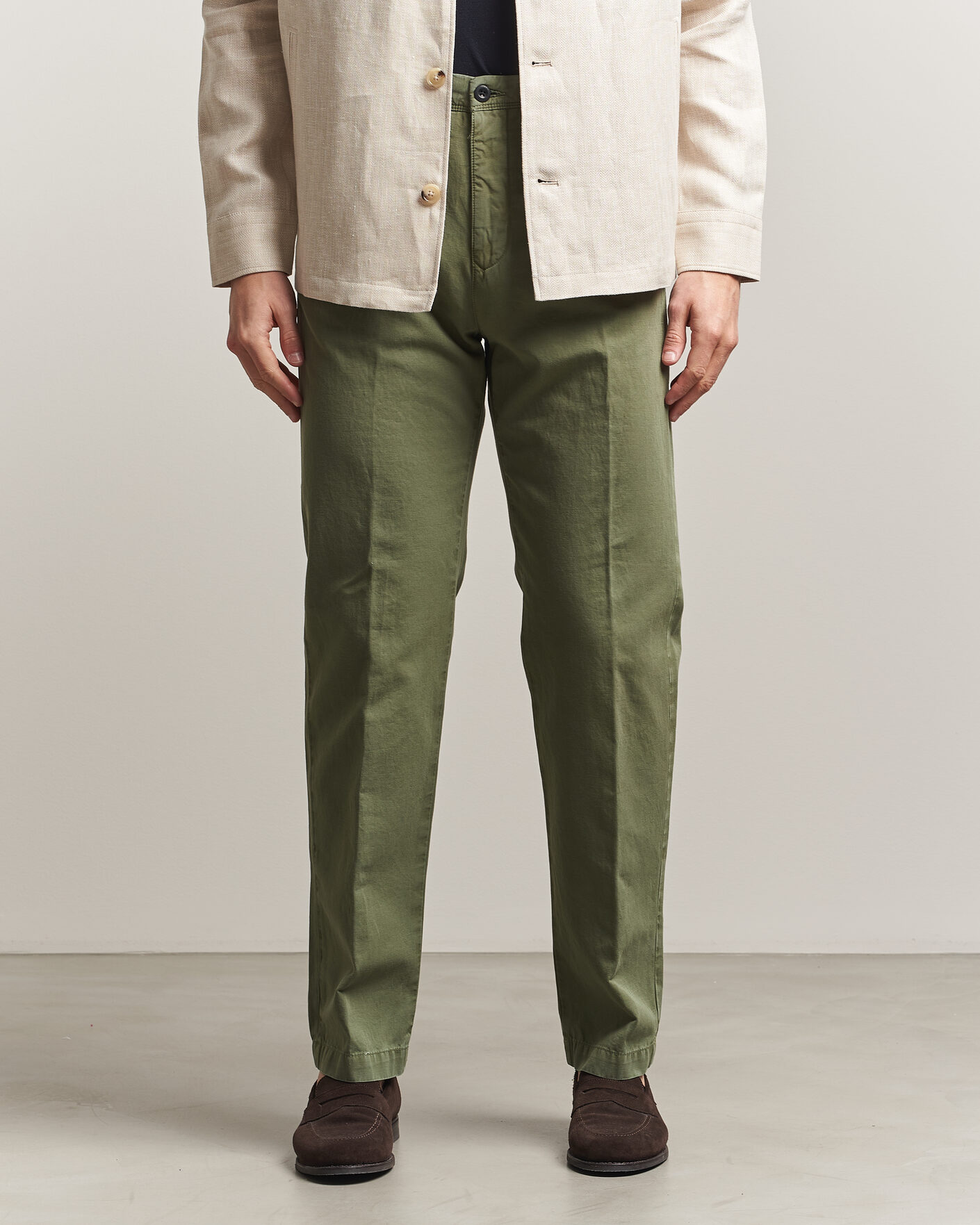 Herre | Bukser | Incotex | Regular Fit Cotton/Linen Slacks Military