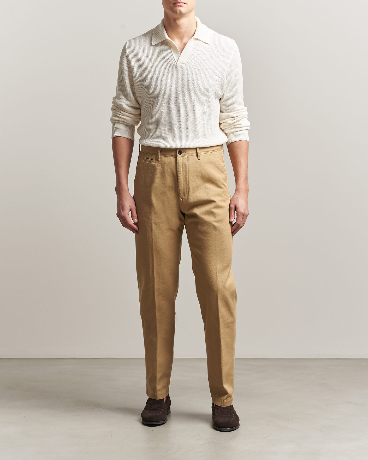 Herre | Bukser | Incotex | Regular Fit Uniform Cotton Slacks Khaki