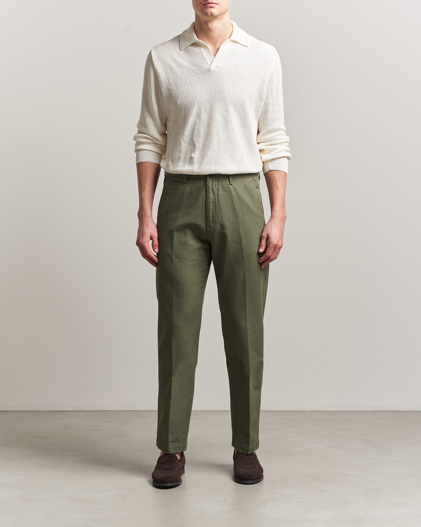 Herre | Bukser | Incotex | Regular Fit Uniform Cotton Slacks Military