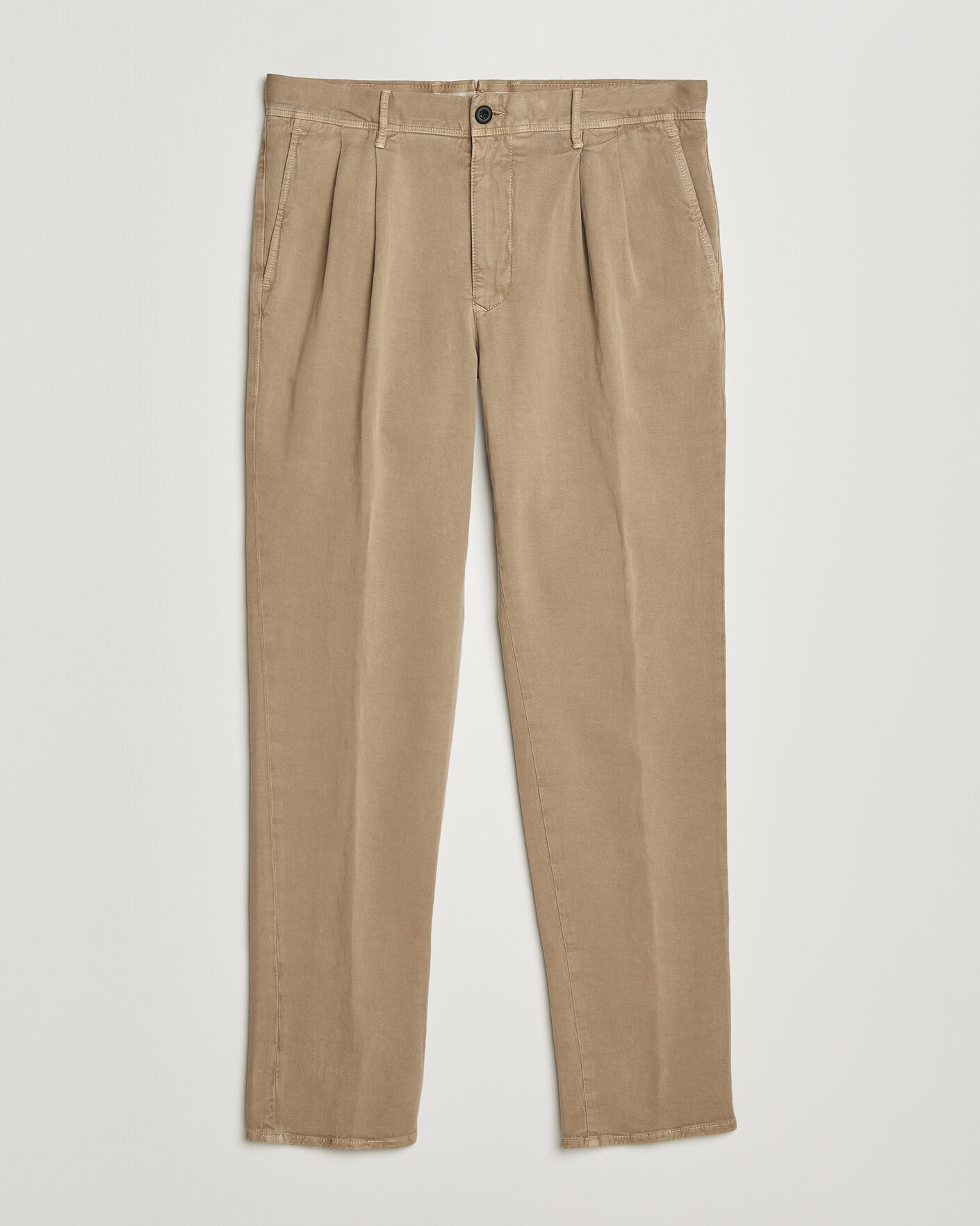 Herre | Bukser | Incotex | Tapered Fit Pleated Linen Slacks Brown