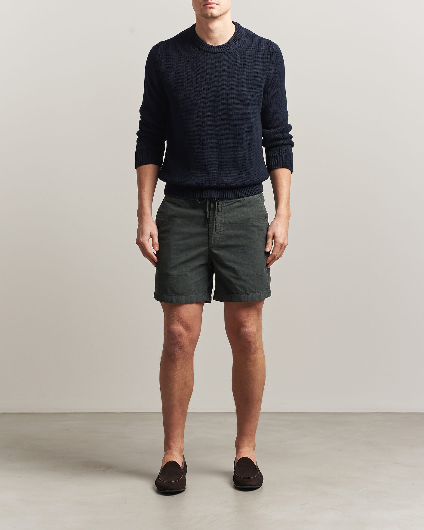 Herre | Shorts | Incotex | Baby Corduroy Drawstring Shorts Dark Green