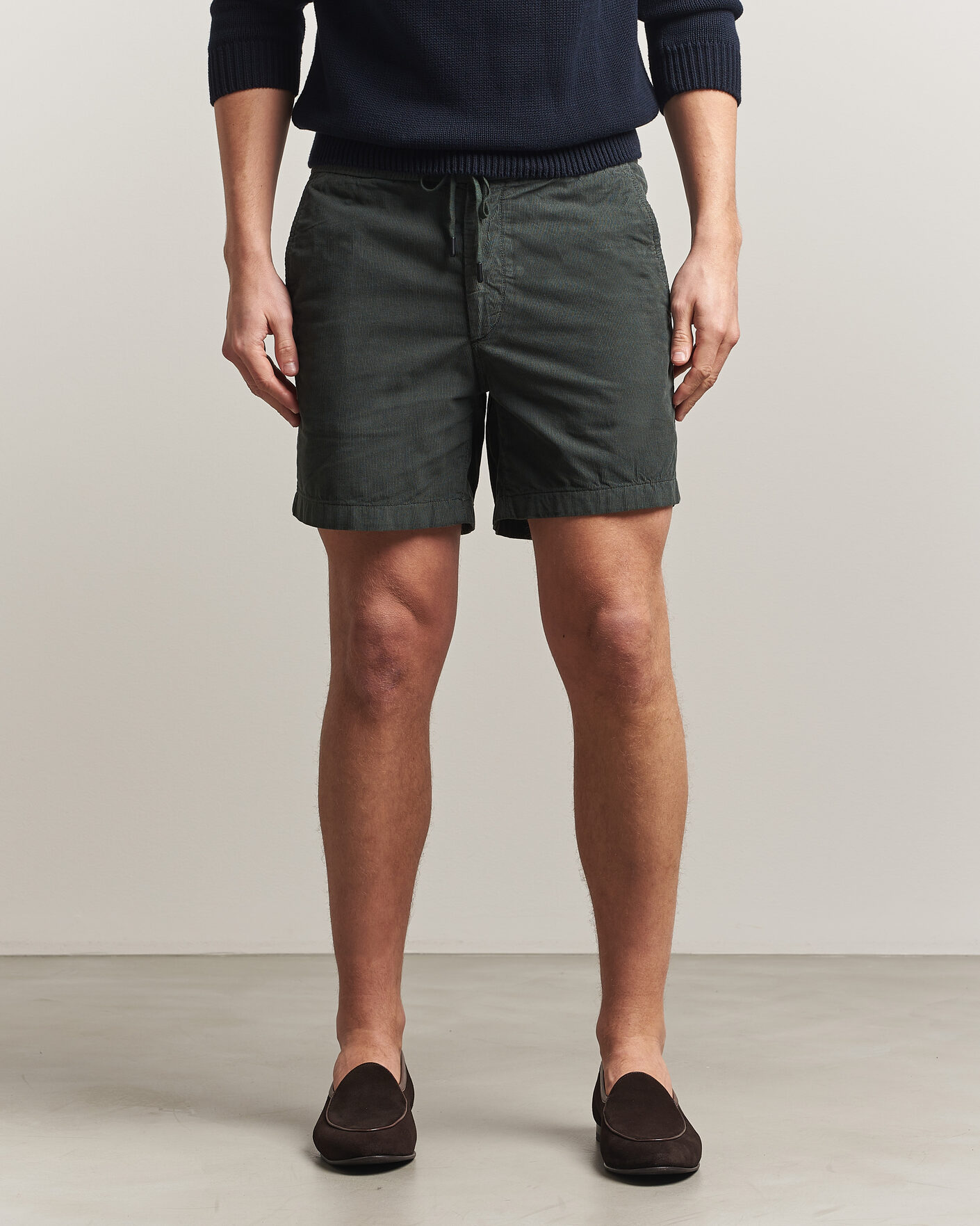 Herre | Shorts | Incotex | Baby Corduroy Drawstring Shorts Dark Green