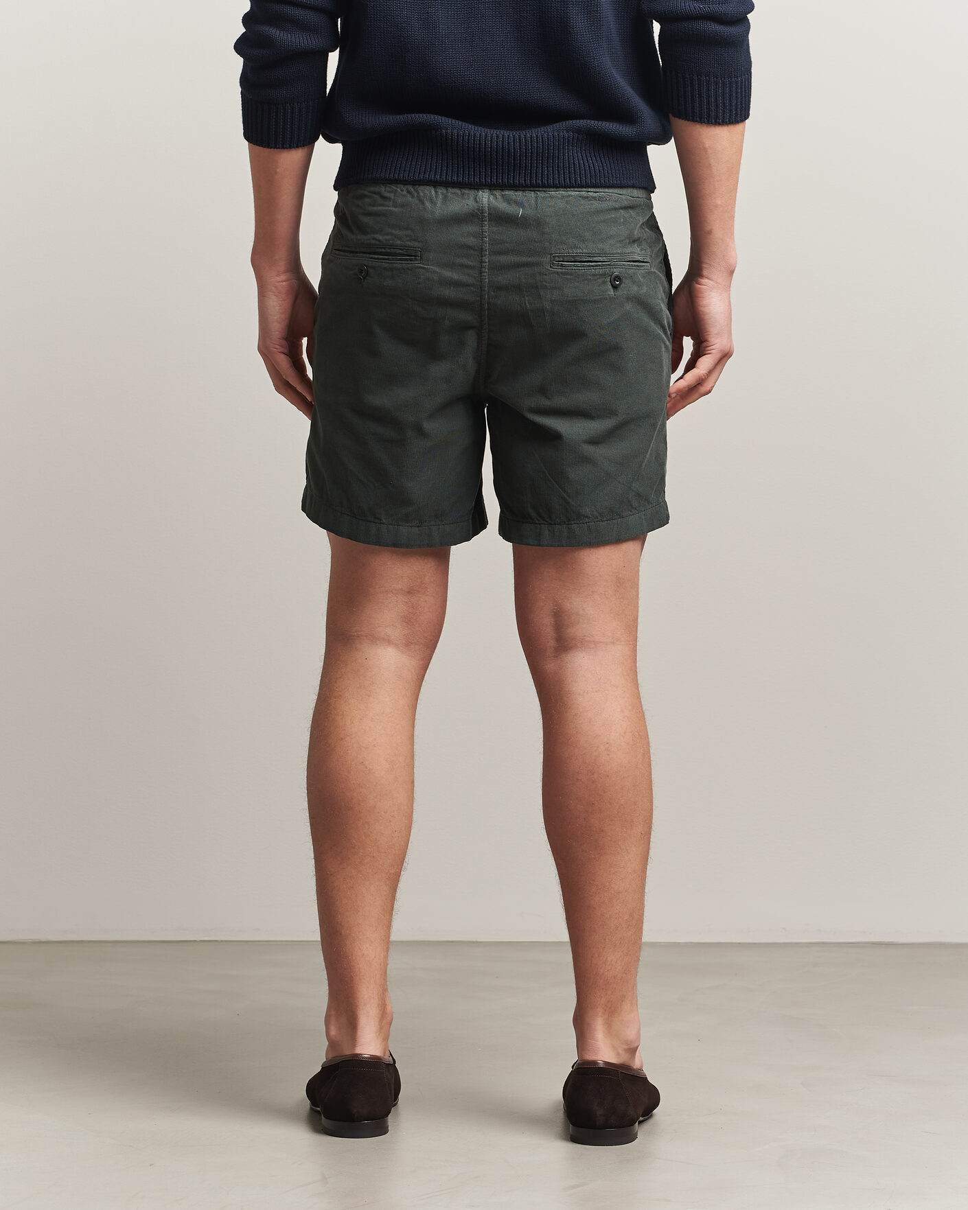 Herre | Shorts | Incotex | Baby Corduroy Drawstring Shorts Dark Green