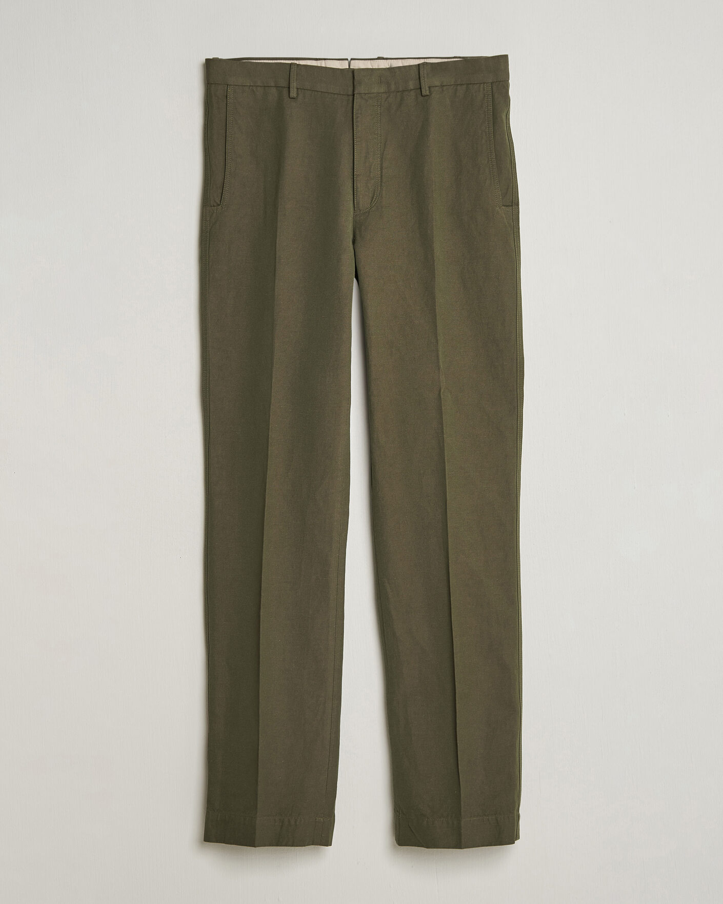 Herre | Bukser | Incotex | Regular Fit Cotton/Linen Drill Trousers Military